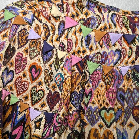 Farm Rio Cream Hearts Ikat Maxi Dress Sz XL Patchwork Boho - Picture 8 of 8